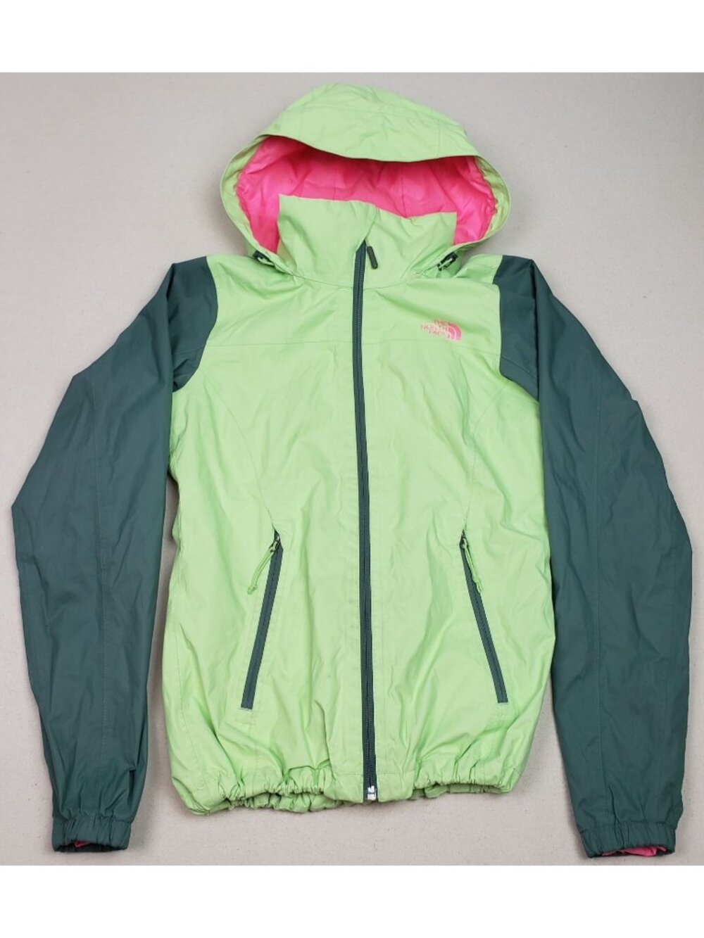 The North Face Women's Hooded Waterproof Grn/Pnk Light Rain Coat Sz XS